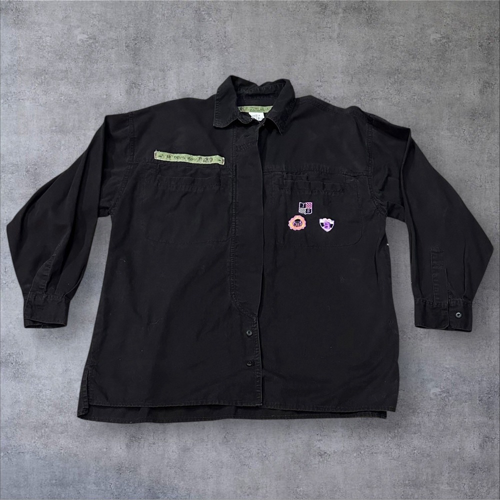 Vintage Jordache Studios,‎ Long Sleeve Button Up Shirt, Big Pocket, Patches